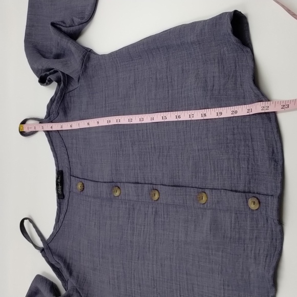 Shinestar women's medium cold shoulder skinny strap blue blouse faux buttons - Picture 10 of 10